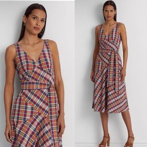 Plaid Sleeveless Wrap Dress